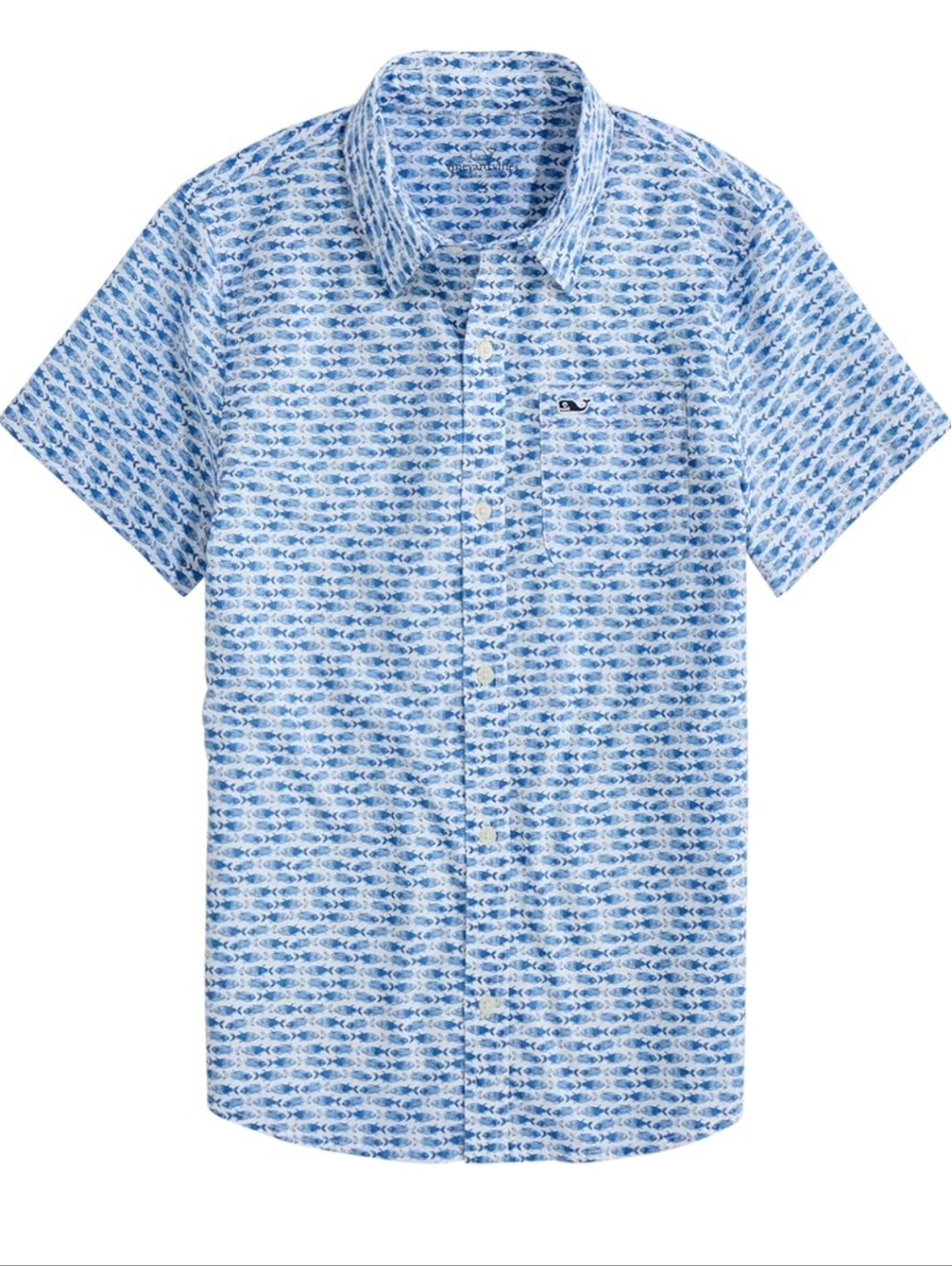 Vineyard Vines Light Blue & White Shark-Pattern Polo Small